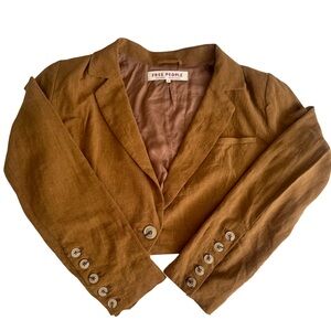 Free People Women's Cropped Linen Blend Blazer